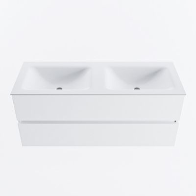 MONDIAZ VICA 120cm badmeubel onderkast Talc 2 lades. Wastafel CLOUD dubbel 2 kraangaten, kleur Talc.