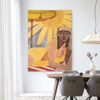 Urban Cotton Wandkleed 'Sunflower Sun' 110 x 145cm in Frame - black