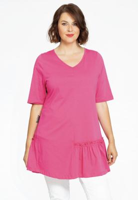 Yoek Tuniek wide bottom frill | Roze | Maat 46/48