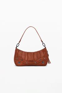 Kleine tas met borduursels in leerlook - BROWN - U