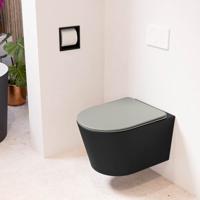 Wandcloset Mondiaz Lavie | Zonder spoelrand | Incl.Toiletzitting-Smoke | Keramiek | Urban (zwart mat)