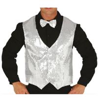 Verkleed feest gilet met pailletten - zilver - voor heren - one size Verkleed feest gilet met pailletten - zilver - voor heren - one size