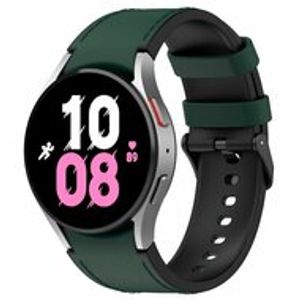 leer + siliconen bandje - Maat: small - Donkergroen - Samsung Galaxy Watch 4 Classic - 42mm & 46mm