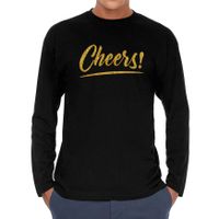 Cheers goud tekst longsleeve zwart heren - Oud en Nieuw / Glitter en Glamour goud party kleding shir