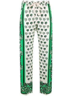 Valentino Garavani pantalon en soie à fleurs - Vert