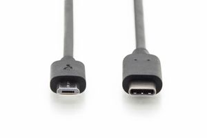 Digitus USB-kabel USB 2.0 USB-C stekker, USB-micro-B stekker 1.80 m Zwart Rond, Stekker past op beide manieren, Afgeschermd (dubbel) AK-300137-018-S
