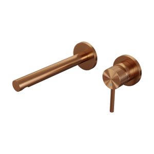 Brauer Copper Carving Wastafelmengkraan inbouw - rechte uitloop links - hendel lang smal carving- model A 1 - PVD - geborsteld koper 5-GK-004-S6-65