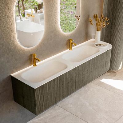 Badmeubel Mondiaz Kurve | 175 cm cm | Meubelkleur Shadow | Wastafelkleur Talc | Solid surface | Dubbel / Links spoelbak | 2 kraangaten