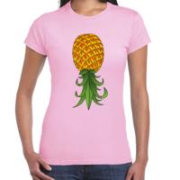 Verkleed T-shirt dames - roze - omgekeerde ananas - foute party/themafeest