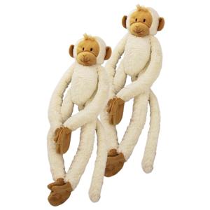Happy Horse Knuffel aap - 2x stuks - wit - 23 cm - pluche - slinger aap - klittenband slingeraapje