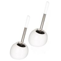 2x stuks WC-/toiletborstels met houder rond wit glans keramiek 36 cm - thumbnail