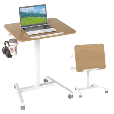 Verstelbare Bijzettafel met Wielen & 90° Kantelbare Tafelblad Rolbare Laptoptafel 60 x 48 x 76-111 cm