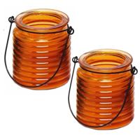 Citronellakaars - 2x - in oranje geribbeld glas - 8 cm - insecten verjagen - buitenkaars