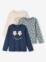 Set van 3 T-shirts voor meisjes met lange mouwen Oeko-Tex® marineblauw