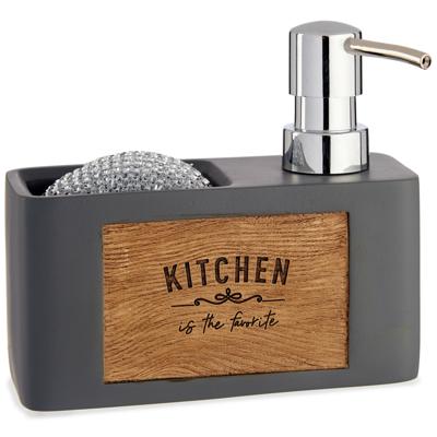 Arte R Zeeppompje/dispenser - met houder - kunststof hout - grijs - 15 x 13 cm - navulbaar