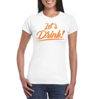 Bellatio Decorations Verkleed T-shirt voor dames - lets drink - wit - oranje glitters - glamour 2XL  -