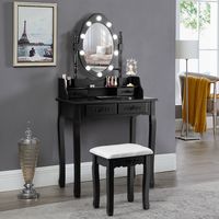 Kaptafelset met Ovale Spiegel en 10 Dimbare LED-Lampen Klassieke Make-up-Kaptafelset 75 x 40 x 146 cm Zwart