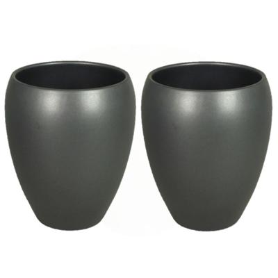 Floran hoge plantenpot - 2x stuks - antraciet - glanzend - keramiek - 16 x 19 cm - bloempotten