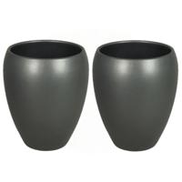 Floran hoge plantenpot - 2x stuks - antraciet - glanzend - keramiek - 16 x 19 cm - bloempotten