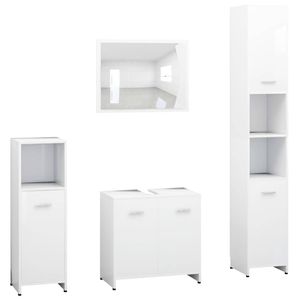 The Living Store Badkamerset - Hoge kast - Medium kast - Wastafelkast - Spiegel - Wit - Bewerkt hout - 183.5 cm (H)