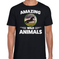 T-shirt paarden amazing wild animals / dieren zwart voor heren