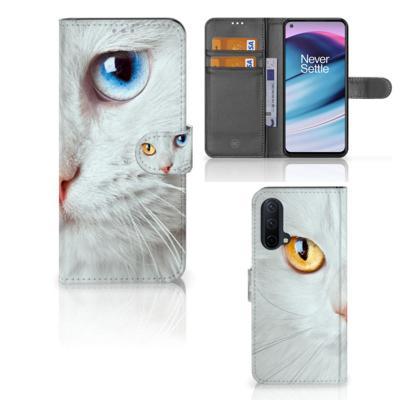 OnePlus Nord CE 5G | Telefoonhoesje | Met pasjeshouder | Witte Kat