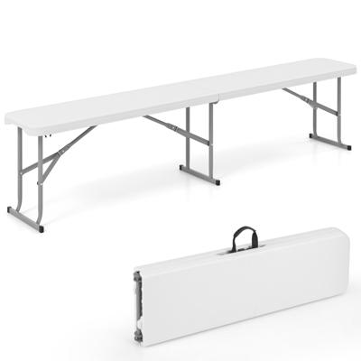 182 cm Kunststof Opvouwbare Bank Picknickbank voor Barbecue Kamperen met HDPE-Blad Draaggreep Metalen Frame 2-Vouwbank