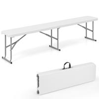 182 cm Kunststof Opvouwbare Bank Picknickbank voor Barbecue Kamperen met HDPE-Blad Draaggreep Metalen Frame 2-Vouwbank