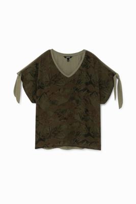 Tropisch T-shirt met strikjes - GREEN - XS