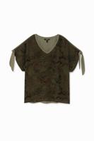 Tropisch T-shirt met strikjes - GREEN - XS