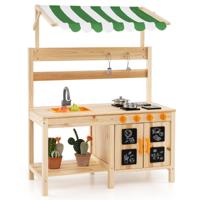 Keuken voor Peuters van 3 Jaar Buitenspeelgoed met Luifel Spoelbak 5 Accessoires en Krijtborden Buitenspeelgoed Natuurlijke