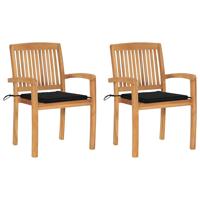 Tuinstoelen 2 st met zwarte kussens massief teakhout