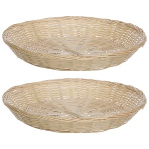 Broodmand laag model - 2x - bamboe hout - D30 cm - mandje rotan/riet