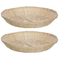 Broodmand laag model - 2x - bamboe hout - D30 cm - mandje rotan/riet