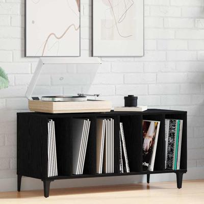 Platenkast met plank Zwart eiken 100 x 38 x 48 cm Bewerkt hout