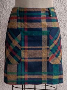 Blue Cotton-Blend Sweet Plaid A-Line Skirt