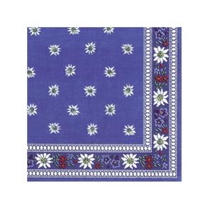 Ihr tafel servetten - 60x Edelweiss print - blauw - 3 laags - bloemen - 33 x 33 cm