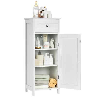 Badkamerkast Vloerkast Toiletkast met Verstelbaar Rek en Lade Staande Kast Midi-Kast Vrijstaand voor Badkamer Woonkamer Keuken Wit