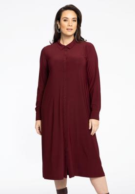 Yoek Lange jurk met knopen | Dark Red | Maat 54/56