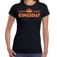 Koningsdag verkleed T-shirt voor dames - kingsday - zwart - met glitters - feestkleding - thumbnail