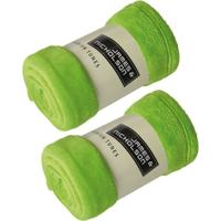 Fleece deken/plaid - 2x - limegroen - 120 x 160 cm - 200 grams - polyester - bank/bed
