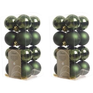 32x Kunststof kerstballen glanzend/mat donkergroen 4 cm kerstboom versiering/decoratie   -