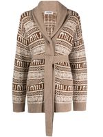 Miu Miu cardigan en laine vierge à logo intarsia - Marron