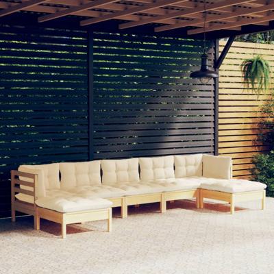 7-delige Loungeset met crèmekleurige kussens grenenhout