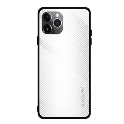 Voor iPhone 11 Pro Max Carbon Fiber textuur gradiënt kleur glas geval (wit)