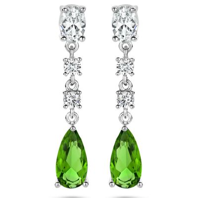 Oorhangers zilver-zirconia zilverkleurig-wit-groen 30 mm