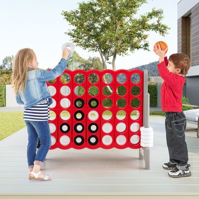 Enorme 4 Winnende Speelset met Basketbalkorf en Werpspel jumbo 4-Tot-Score Reuze Spelset (Rood + Grijs)