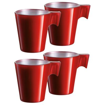 Lumicarc Espresso kopjes - 4x - rood metallic - koffiekopjes van 80 ml - 6 x 5.5 cm - keramiek