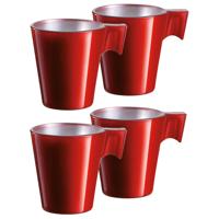 Lumicarc Espresso kopjes - 4x - rood metallic - koffiekopjes van 80 ml - 6 x 5.5 cm - keramiek