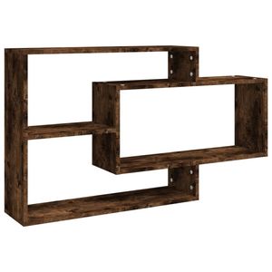 The Living Store Wandschap Gerookt Eiken - Wandkast 104x20x58.5 cm - 3 Open Vakken - Bewerkt Hout